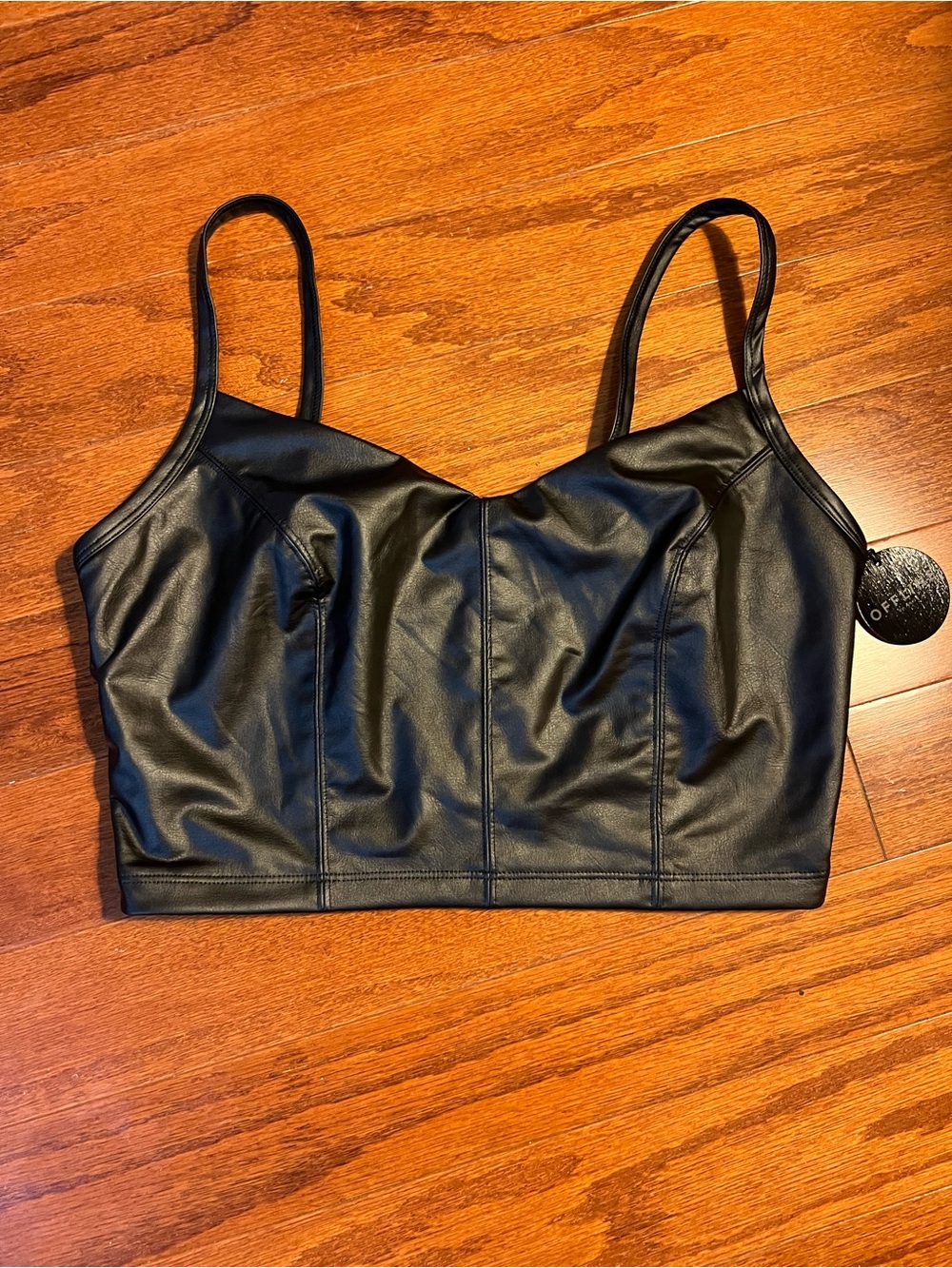 NWT Offline by Aerie Real Luxe Faux Leather Black Recharge Bralette size M